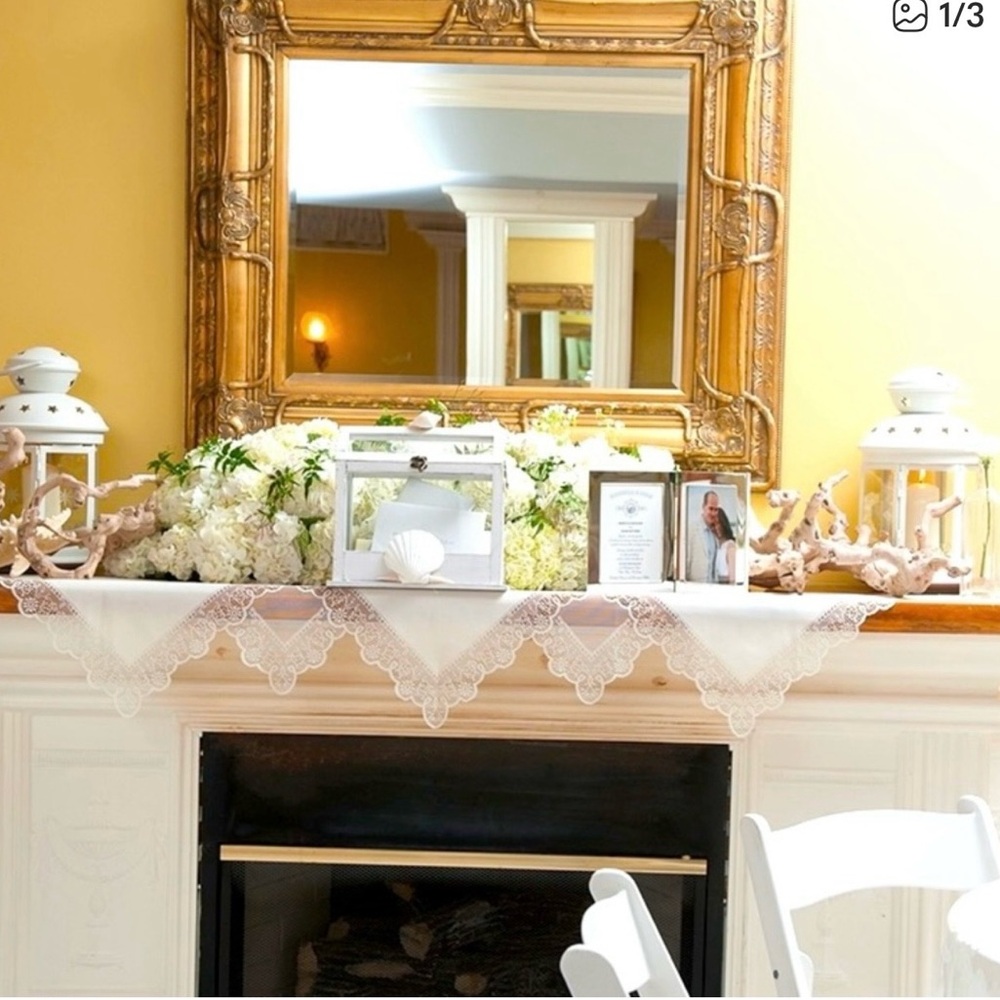 Elegant Swedish Ivory Lace Fireplace Mantel runner